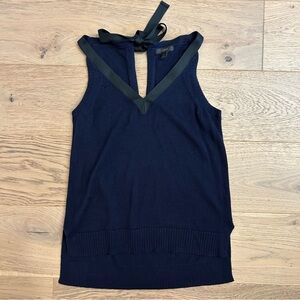 J. Crew Navy Blue Cotton Sleeveless Knit Top Ribbon Trim